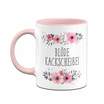 Tassenbrennerei Tasse mit Spruch Blöde Kackscheiße blumig - Kaffeetasse lustig - Spülmaschinenfest (Rosa) - 3