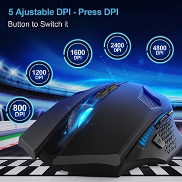 TECKNET Kabellose Gaming Maus, Raptor 2.4G Spieletauglichen Wireless Gamer Maus 8 Tasten, 4800 DPI, 20 Millionen lebenslangen Klicks Professionelle Optische Computer Wireless Mouse mit Nano Receiver - 7