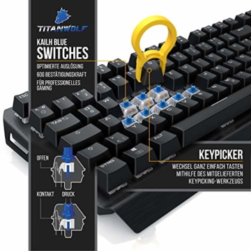 Titanwolf Gaming Set - mechanische Tastatur ALUMAR MMO 10800dpi Gaming Maus Specialist XXL Mauspad - Mechanical Keyboard - Anti-Ghosting - LED Backlight - 19 Lichtmodi - Makro-Modus - 5