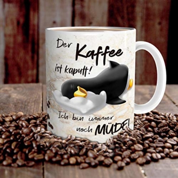 TRIOSK Pinguin Tasse Kaffee Kaputt mit Spruch lustig Coffee Geschenk für Arbeit Büro Frauen Freundin Kollegin Chef Pinguinliebhaber - 6