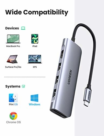 UGREEN USB C Hub HDMI USB C Adapter kompatibel mit MacBook Pro, iPad Pro, iPad Air, Surface Go, Surface Pro 7, XPS 13 usw. 4K HDMI, 3 USB 3.0 A, SD & microSD Kartenleser - 3