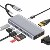 USB C Hub 9 in 1 Adapter DUAL-Anzeige mit HDMI 4K,VGA,USB 3.0,USB-C PD,Audio,SD/TF Kartenleser  OTG Docking Station Kompatibel with MacBook Pro/Air 2019,Thunderbolt 3 Typ C Geräte - 1