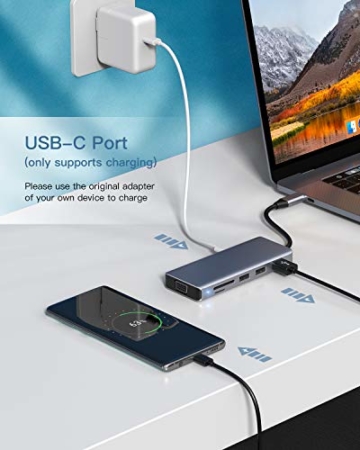USB C Hub 9 in 1 Adapter DUAL-Anzeige mit HDMI 4K,VGA,USB 3.0,USB-C PD,Audio,SD/TF Kartenleser  OTG Docking Station Kompatibel with MacBook Pro/Air 2019,Thunderbolt 3 Typ C Geräte - 4