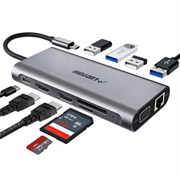 USB C Hub, Laptop Docking Station, Triple Display, Ludtom 11 in 1 Typ C Adapter für 2 HDMI , VGA , Ethernet , SD / TF Karten, 2 * USB 2.0,2 * USB 3.0, PD Aufladung, Kompatibel für Windows, MacBook - 1