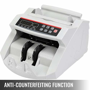 VEVOR FJ0288 Geldzählmaschine Weiß mit Echtheitprüfung Banknotenzähler 1000 Stück/min mit UV- und MG-Systeme 7 kg Geldscheinzähler mit LED Bildschirm für Euro Dollar Pfund (26 x 23,5 x 17 cm) - 4
