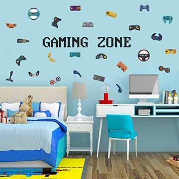 Wandtattoo Gamer | Wandsticker für Junge Schlafzimmer | Gamer mit Gaming Zone Wand Aufkleber, Spieler mit Controller - Aufkleber Wandtattoo, für Schlafzimmer Home Playroom Hintergrund Deko - 1