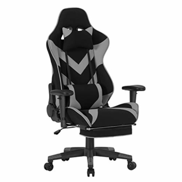 WOLTU® Racing Stuhl BS21gr Gaming Stuhl Bürostuhl Schreibtischstuhl Sportsitz mit Kopfstütze und Lendenkissen, Armlehne verstellbar, mit Fußstütze, Stoffbezug, höhenverstellbar, Grau - 1