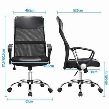 Yaheetech Bürostuhl, Schreibtischstuhl Chefsessel, ergonomischer Computerstuhl, 360° Drehstuhl, mit Kopfstütze, Netzrückenlehne, für’s Büro oder Home-Office - 4