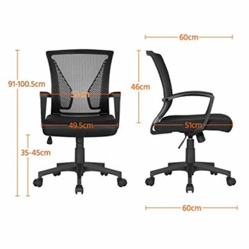 Yaheetech Bürostuhl Schreibtischstuhl ergonomischer Drehstuhl Chefsessel höhenverstellbar Sportsitz Mesh Netz Stuhl - 4