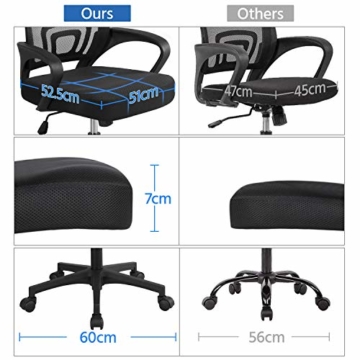 Yaheetech Bürostuhl Schreibtischstuhl ergonomischer Drehstuhl mit Rollen Chefsessel mit Mesh Netz Wippfunktion Höhenverstellbar - 2