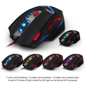 Zelotes PC Gaming Maus,9200 DPI Gamer Maus,8 Tasten,13 LED Licht Modi Computer Maus mit Kabel,Gaming Mouse für Pro PC MAC (Schwarz) - 7