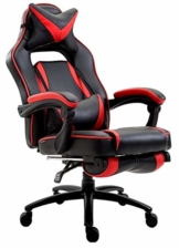 Delman XXL Gaming Stuhl Racing Stuhl Schreibtischstuhl Gaming Chair Drehstuhl Höhenverstellbar mit Fußstütze Fußablage mit Armlehnen Chefsessel Große Sitzfläche Dicke Polsterung 11 cm RS0019RD - 1