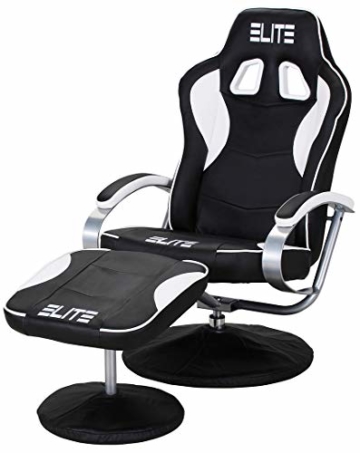 Elite Deluxe Gaming Sessel MG-300 - Bürostuhl - Gamingstuhl - Streamingstuhl - Drehstuhl - Ergonomisch - Racingoptik - Fußhocker - Chefsessel - Racing (Schwarz/Weiß) - 1