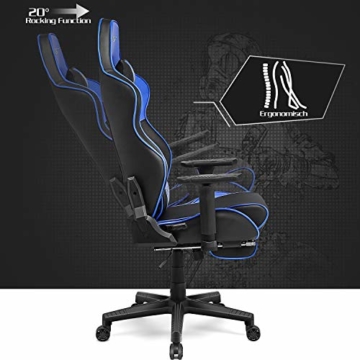 Kirogi Gaming-Stuhl, Gamer-Stuhl mit Fußstütze, Ergonomischer Computerstuhl mit Lendenwirbelstütze, Verstellbarer PC-Gaming-Stuhl für Erwachsene, großer und hoher Bürostuhl aus Kohlefaser Leder. Blau - 5