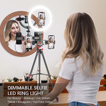 Neewer 10 Zoll Selfie Ringlicht mit Stativständer 3 Handyhalterungen LED Ringlicht mit weicher Röhre und Fernbedienungs Set 3 Moduslichter für Make-up YouTube/TikTok Video Live Streaming - 4