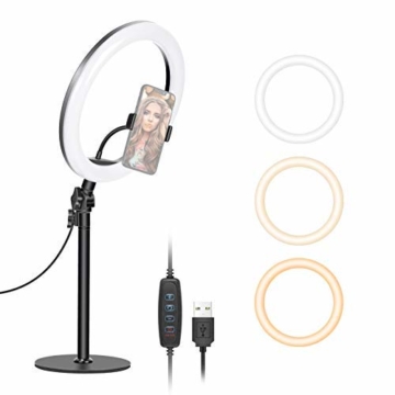 Neewer Tischplatte 10-Zoll USB LED Ringlicht Videokonferenz Beleuchtung für Videoanrufe/Selbstübertragung/YouTube/TikTok/Make-up 3200K-5600K/3 Lichtmodi/Telefonhalter(schwarz) - 8