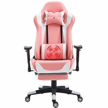 Nokaxus Gaming-Stuhl Bürostuhl Größe hohe Rückenlehne ergonomischer Rennsitz mit Massage Lendenwirbelstütze und einziehbarer Fußstütze PU-Leder 90-180 Grad Anpassung der Rückenlehne (Yk-6008-pink) - 1