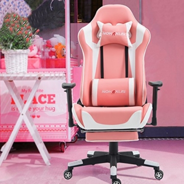 Nokaxus Gaming-Stuhl Bürostuhl Größe hohe Rückenlehne ergonomischer Rennsitz mit Massage Lendenwirbelstütze und einziehbarer Fußstütze PU-Leder 90-180 Grad Anpassung der Rückenlehne (Yk-6008-pink) - 7