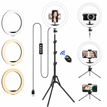 Ringlicht mit 2 Stativ, 12 Zoll/30.5CM Ringleuchte mit stativ für Handy, Tischringlicht Arbeiten Sie mit Handy & DSLR-Kamera für Selfie, Make-up, Live-Streaming, YouTube, Tik Tok Vlog, Fotografie - 1