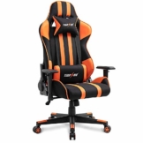 TIANSHU Gaming Stuhl Hochlehner Computerspielstuhl Bürostuhl PP Stoff & PU Leder Rennstuhl PC Ergonomischer Stuhl mit Kopfstütze und verstellbarem Lendenkissen Drehstuhl E-Sports Stuhl, Orange - 1