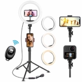 UPhitnis 10 Zoll Selfie Ringlicht mit 63 Zoll Stativ Ringleuchte mit 3 Farbe und 10 Helligkeitsstufen für Make-up,Live-Streaming,YouTube, Tiktok, Vlog und Fotografie - 1