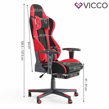 Vicco Gaming Chair Alpha Racing Stuhl Sessel Bürostuhl Chefsessel Drehstuhl Fußstütze (Schwarz/Rot) - 3