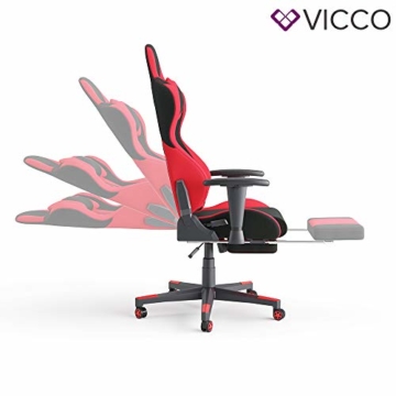 Vicco Gaming Chair Alpha Racing Stuhl Sessel Bürostuhl Chefsessel Drehstuhl Fußstütze (Schwarz/Rot) - 7
