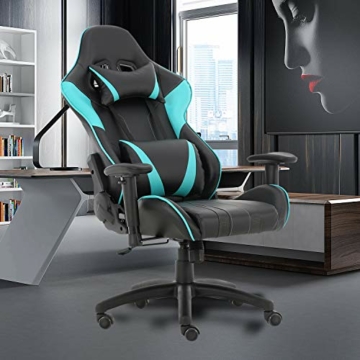 Futurefurniture®Gaming Stuhl,gamingstuhl,Gaming Sessel,Gaming Chair,mit Kopfstütze und Lendenkissen,Farbe:Blau - 3
