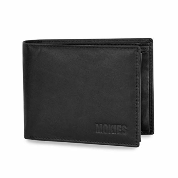 MOKIES Herren Geldbörse aus echtem Leder - 100% Rindleder - RFID und NFC-Schutz - Querformat - Portemonnaie für Männer - 1