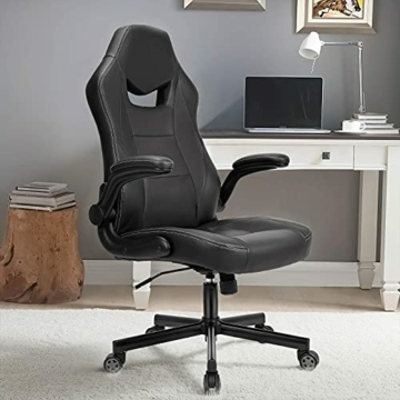BASETBL Bürostuhl Gaming Stuhl Racing Stuhl mit großer Sitzfläche ergonomischem Design hochklappbarer Armlehne Wippfunktion Höhenverstellung 150kg belastbar Schwarz - 7