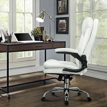 Chefsessel Bürostuhl,hohe Rückenlehne Ergonomischer Schreibtischstuhl,Computerstuhl mit hochklappbaren Armlehnen,Konferenzstuhl mit Rollen PU-Leder (Weiß) - 6