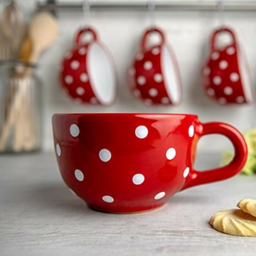 City to Cottage® - Keramik XXL Tasse 500 ml | Kaffeebecher | Rot und Weiß | Polka Dots | Handgemacht | Keramik Geschirr | Große Tasse - 2