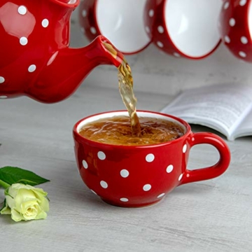 City to Cottage® - Keramik XXL Tasse 500 ml | Kaffeebecher | Rot und Weiß | Polka Dots | Handgemacht | Keramik Geschirr | Große Tasse - 4