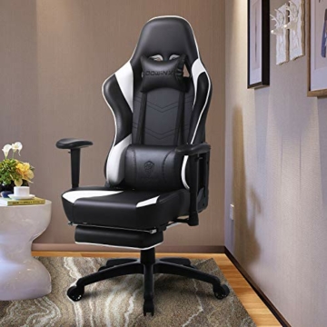 Dowinx Ergonomic Reclining Racing Style Gaming Stuhl mit Lordosenmassage, Computer Schreibtischstuhl, PU-Leder, E-Sports Gaming Stühle mit einziehbarer Fußstütze (schwarz & weiß) - 7