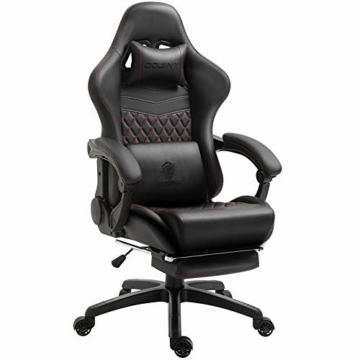 Dowinx Gaming Stuhl Bürostuhl Ergonomischer PC-Stuhl mit Massage Lendenwirbelstütze, Racing Stil PU Leder Hohe Rückenlehne Verstellbarer Drehsessel mit Fußstütze (Schwarz & Rot) - 1
