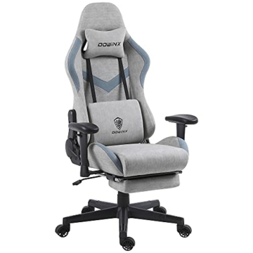 Dowinx Gaming Stuhl Bürostuhl mit Massage-Lendenwirbelstütze, atmungsaktiver Stoff hohe Rückenlehne Verstellbarer Drehstuhl mit Fußstütze (Grau) - 1