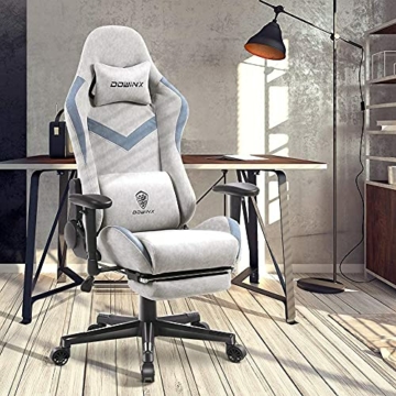Dowinx Gaming Stuhl Bürostuhl mit Massage-Lendenwirbelstütze, atmungsaktiver Stoff hohe Rückenlehne Verstellbarer Drehstuhl mit Fußstütze (Grau) - 6