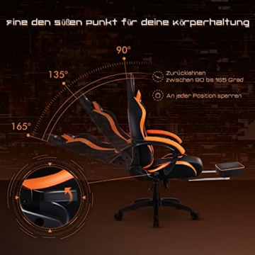 Dowinx Gaming Stuhl Ergonomischer Büro Lehnstuhl für PC mit Massage Lordosenstütze, Racing Stil Sessel PU-Leder-E-Sport-Gamer Stühle mit Ausziehbarem Fußraste (schwarz&orange) - 4
