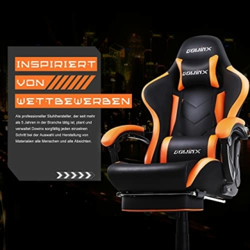 Dowinx Gaming Stuhl Ergonomischer Büro Lehnstuhl für PC mit Massage Lordosenstütze, Racing Stil Sessel PU-Leder-E-Sport-Gamer Stühle mit Ausziehbarem Fußraste (schwarz&orange) - 7