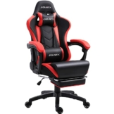 Dowinx Gaming Stuhl Ergonomischer Büro Lehnstuhl für PC mit Massage Lordosenstütze, Racing Stil Sessel PU-Leder-E-Sport-Gamer Stühle mit Ausziehbarem Fußraste (schwarz&rot) - 1