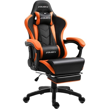 Dowinx Gaming Stuhl Ergonomischer Büro Lehnstuhl für PC mit Massage Lordosenstütze, Racing Stil Sessel PU-Leder-E-Sport-Gamer Stühle mit Ausziehbarem Fußraste (schwarz&orange) - 1