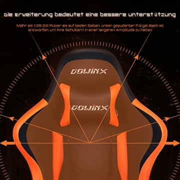 Dowinx Gaming Stuhl Ergonomischer Büro Lehnstuhl für PC mit Massage Lordosenstütze, Racing Stil Sessel PU-Leder-E-Sport-Gamer Stühle mit Ausziehbarem Fußraste (schwarz&orange) - 2