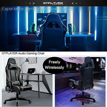 GTPLAYER Gaming Stuhl Bürostuhl mit Lautsprecher Schreibtischstuhl Drehstuhl Ergonomisches Design PC Stuhl Multi-Funktion E-Sports Chefsessel (Schwarz-Grau) gtracing Series - 2
