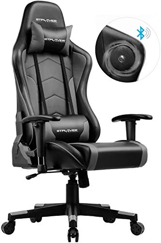GTPLAYER Gaming Stuhl Bürostuhl mit Lautsprecher Schreibtischstuhl Drehstuhl Ergonomisches Design PC Stuhl Multi-Funktion E-Sports Chefsessel (Schwarz-Grau) gtracing Series - 1