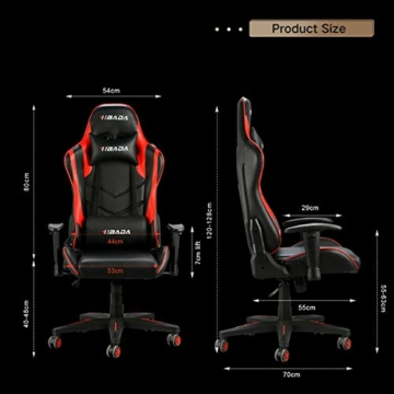 Hbada Gaming Stuhl Racing Stuhl Bürostuhl Chefsessel ergonomischer Drehstuhl Computerstuhl Kunstleder mit Kopfstütze und Ledenkissen Rot - 6