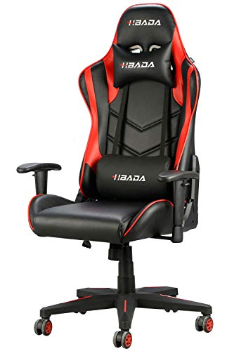 Hbada Gaming Stuhl Racing Stuhl Bürostuhl Chefsessel ergonomischer Drehstuhl Computerstuhl Kunstleder mit Kopfstütze und Ledenkissen Rot - 1