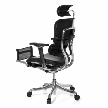 hjh OFFICE 652990 Bürostuhl Chefsessel ERGOHUMAN LEGPRO Leder schwarz, mit Beinablage individuell einstellbar inkl. Sitzneigefunktion, Bürodrehstuhl ergonomisch, Drehstuhl, Schreibtischstuhl, Büro - 11