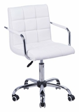 HOMCOM Bürostuhl Drehstuhl Kosmetikhocker Rollhocker Drehhocker Arbeitshocker Chefsessel Stuhl Schreibtischstuhl Metall PU Weiß 52,5 x 54 x 82-94 cm - 1