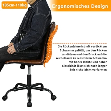 Leder Bürostuhl Braun schreibtischstuhl ohne armlehne Arbeitshocker mit Lehne höhenverstellbarer, 30° neigbare Rückenlehne, 180kg Belastbar - 8