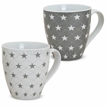 matches21 XXL Jumbo Tassen Becher Kaffeebecher 2-tlg. Set mit Sternen grau & weiß aus Porzellan hergestellt je 11 cm hoch / 450 ml - 1